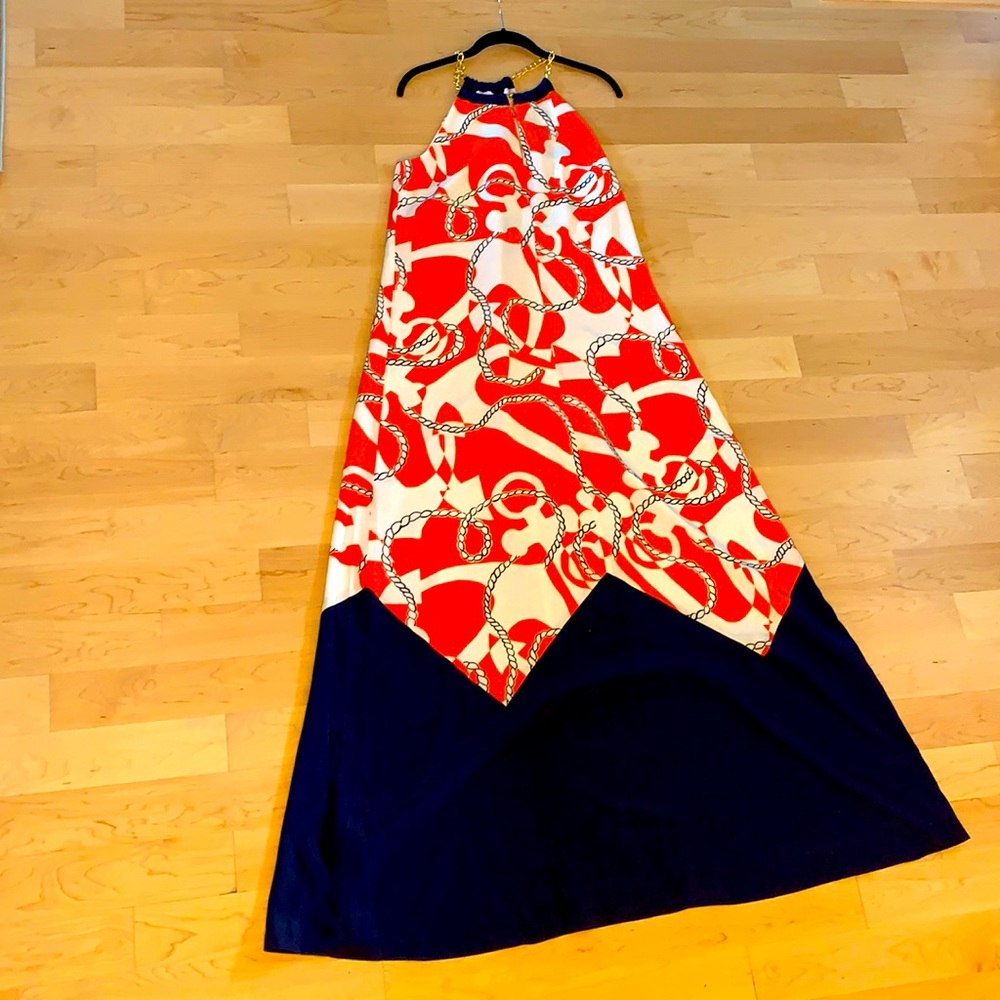 Lilly Pullitzer Anchor/Nautical Themed Maxi Dress Chain Link Neck